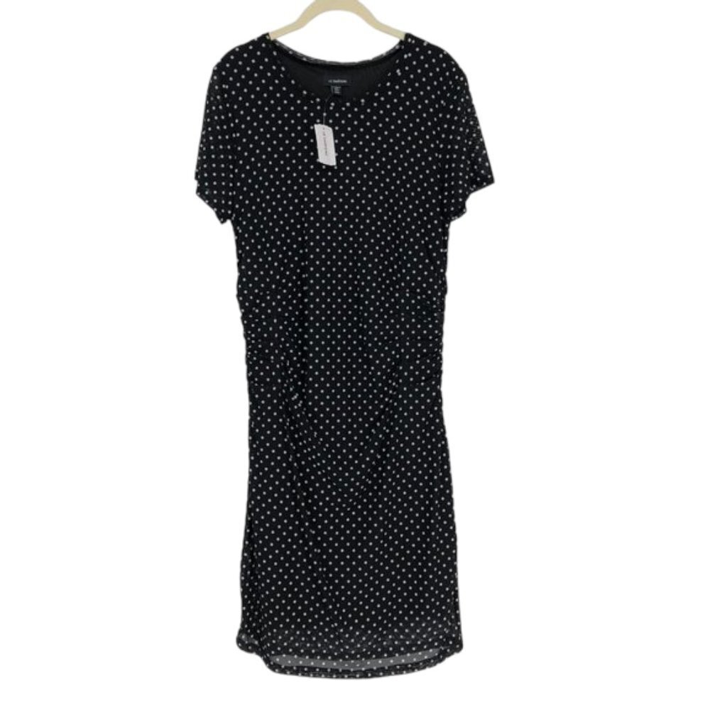 Le Chateau Black white Polka Dot short sleeve ruched NWT Dress Size XL